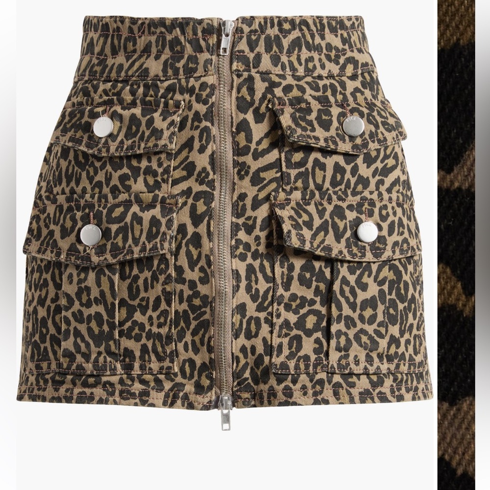 PTCL Womens Leopard Cargo Mini Skirt, Size Medium